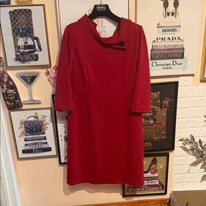 Tahari ASL Elegant Red Long Sleeve Dress